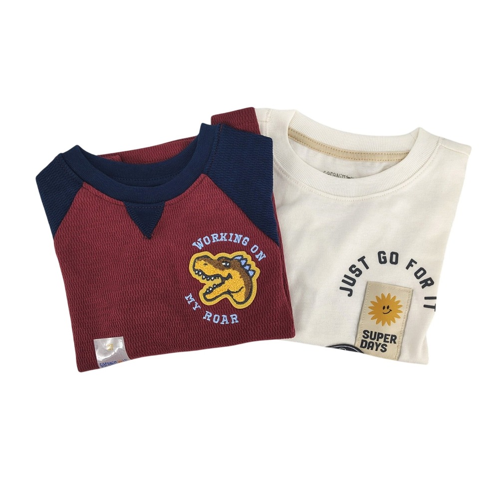 Garanimals Long Sleeve Shirts Boys 2T Red Blue White 2-Pack Dinosaur Sun Graphic